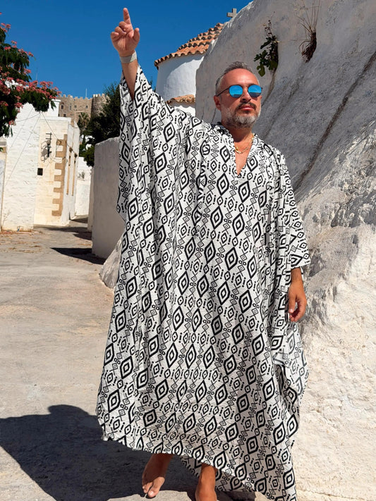 Men's Handmade Black Viscose Kaftan Long Relaxed Tunic