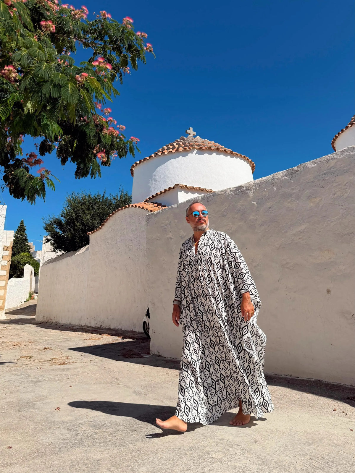 Men's Handmade Black Viscose Kaftan Long Relaxed Tunic