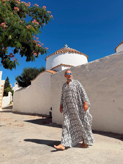 Men's Handmade Black Viscose Kaftan Long Relaxed Tunic
