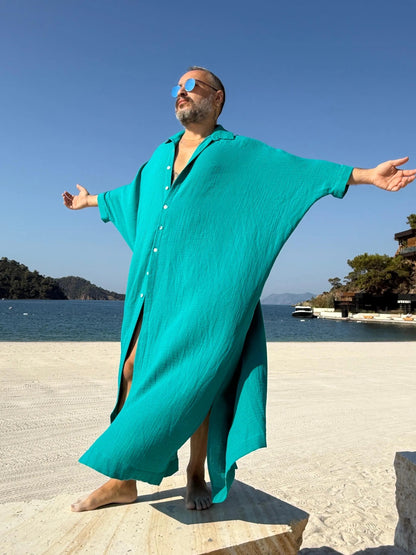Men's Button Down Caftan Long Tunic Shirt Style Relaxed Fit