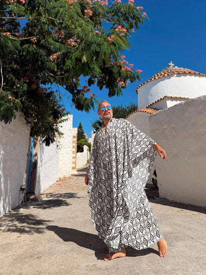Men's Handmade Black Viscose Kaftan Long Relaxed Tunic