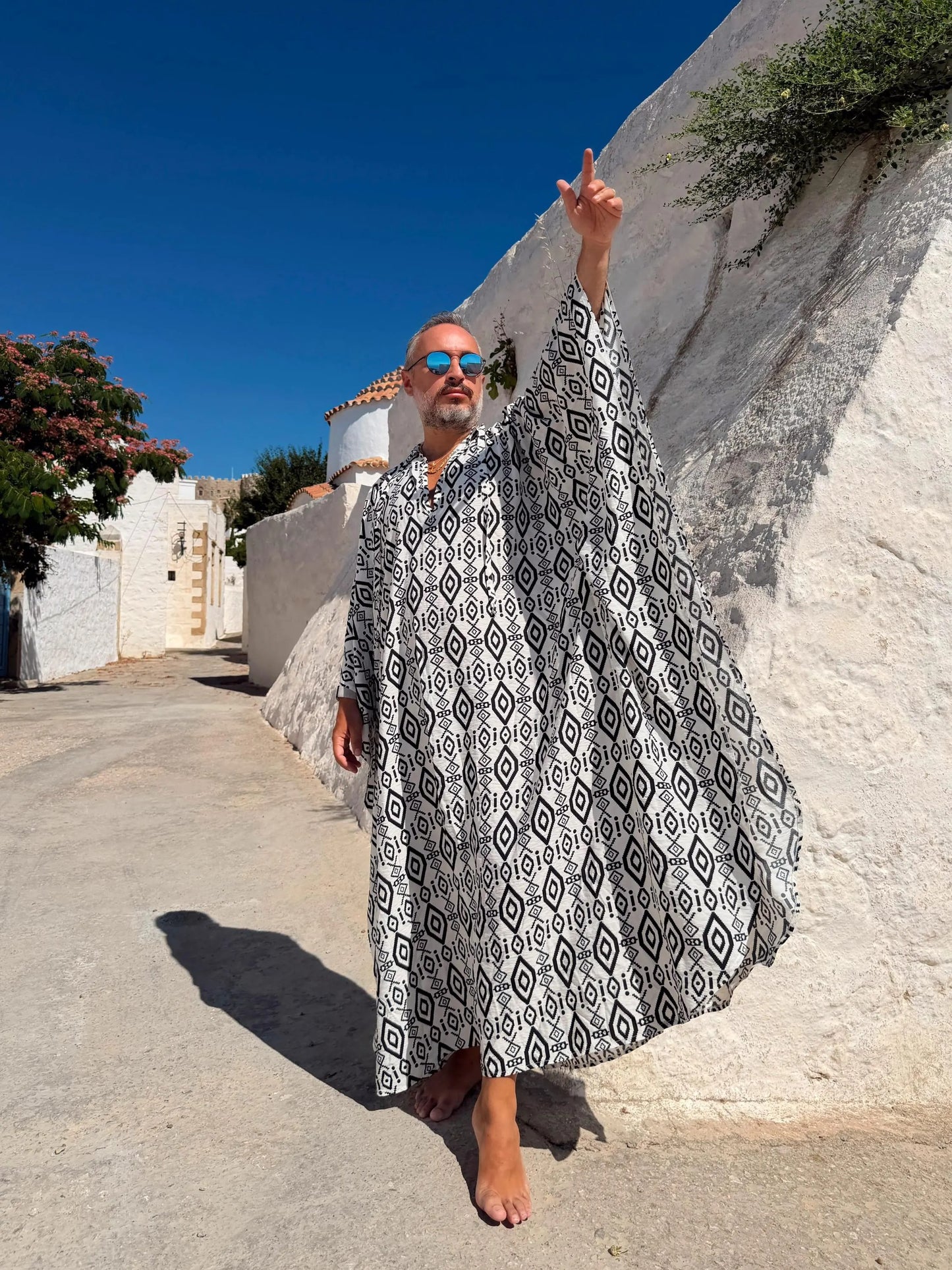 Men's Handmade Black Viscose Kaftan Long Relaxed Tunic