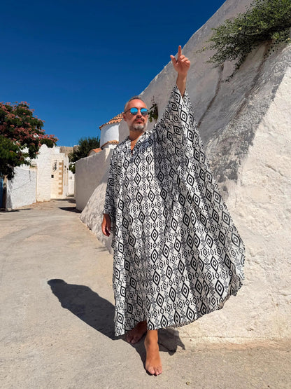 Men's Handmade Black Viscose Kaftan Long Relaxed Tunic