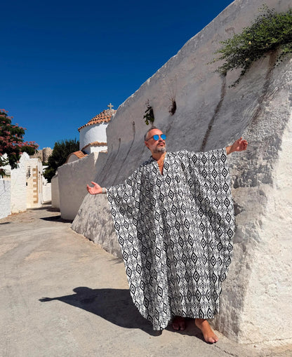 Men's Handmade Black Viscose Kaftan Long Relaxed Tunic