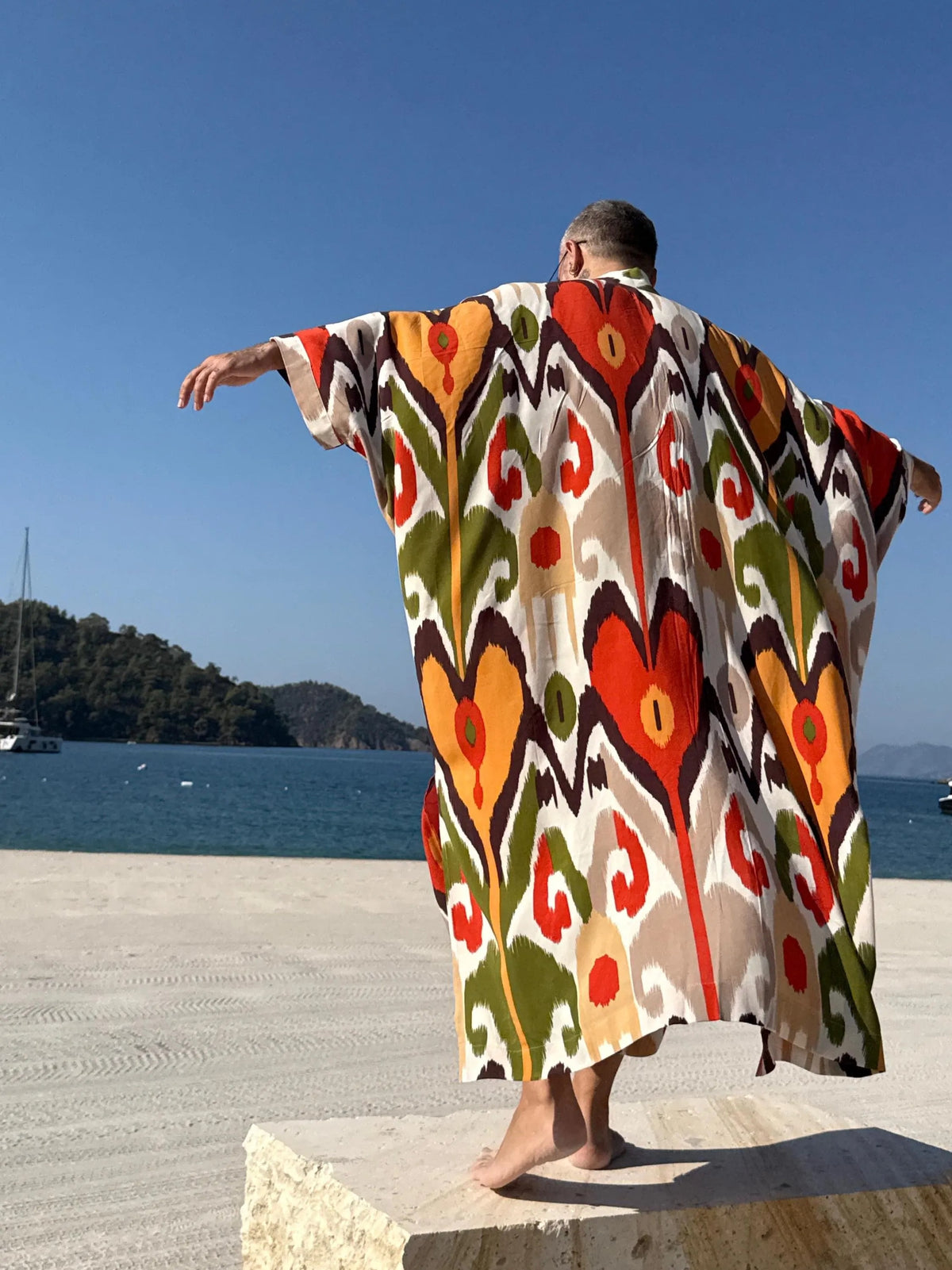 Men's Ikat Viscose Kaftan Greek Style Long Tunic Pool Party Caftan