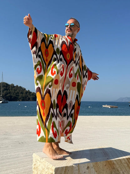Men's Ikat Viscose Kaftan Greek Style Long Tunic Pool Party Caftan