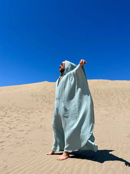 Men's Muslin Cotton Caftan with Hood Greek Style Long Robe Kaftan
