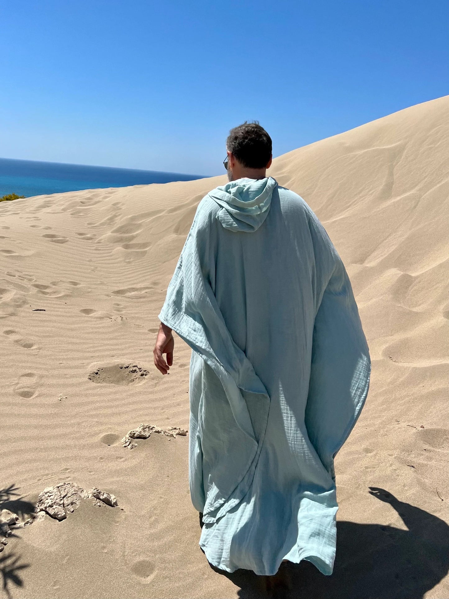 Men's Muslin Cotton Caftan with Hood Greek Style Long Robe Kaftan