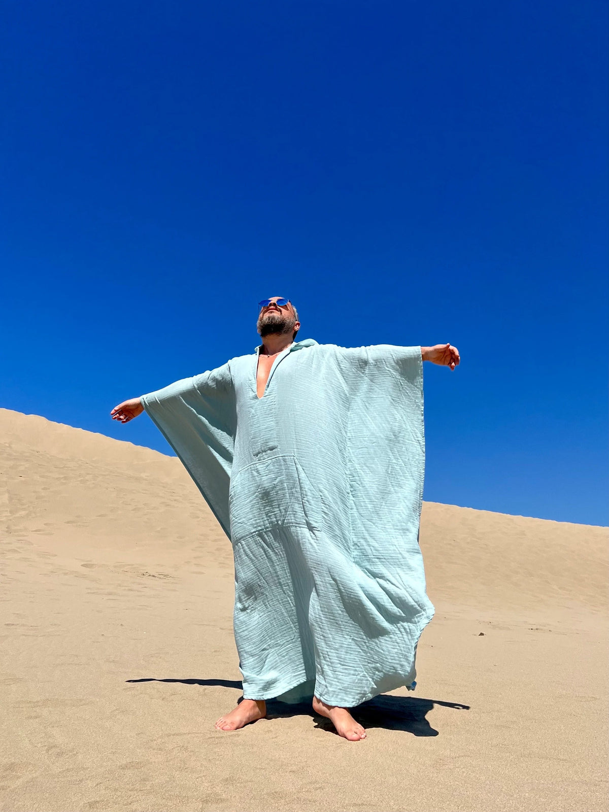 Men's Muslin Cotton Caftan with Hood Greek Style Long Robe Kaftan