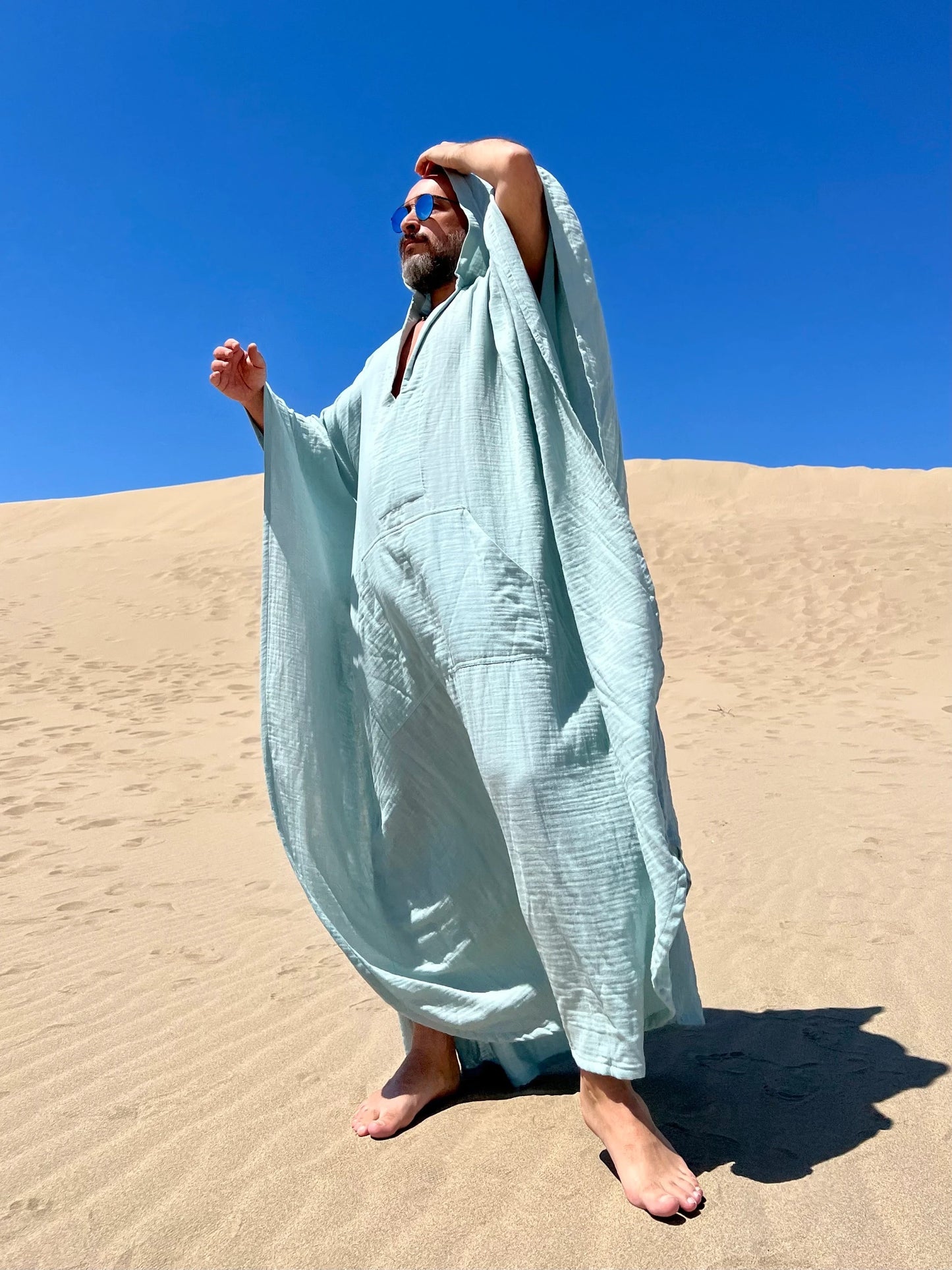 Men's Muslin Cotton Caftan with Hood Greek Style Long Robe Kaftan