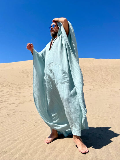Men's Muslin Cotton Caftan with Hood Greek Style Long Robe Kaftan