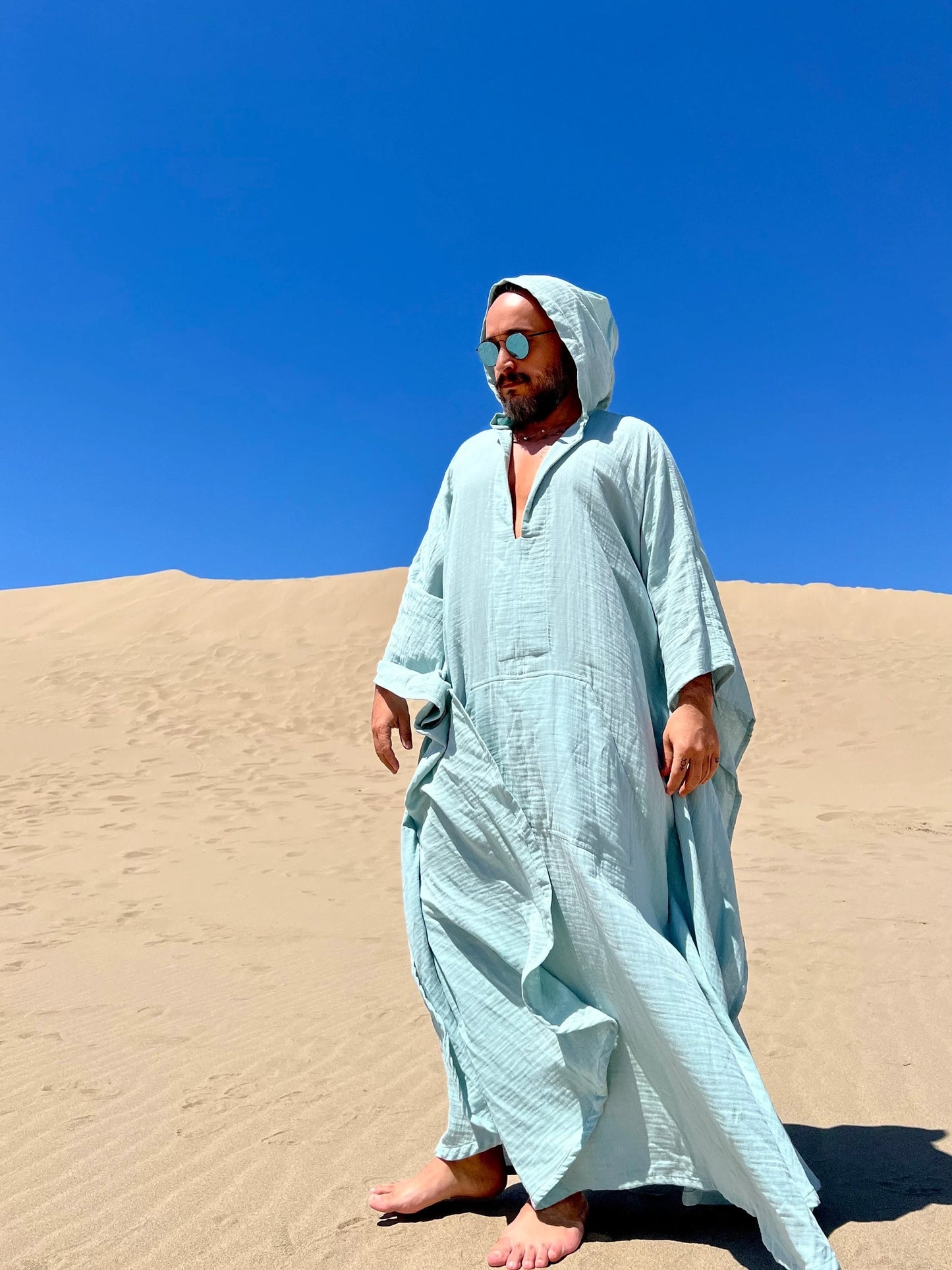 Men's Muslin Cotton Caftan with Hood Greek Style Long Robe Kaftan