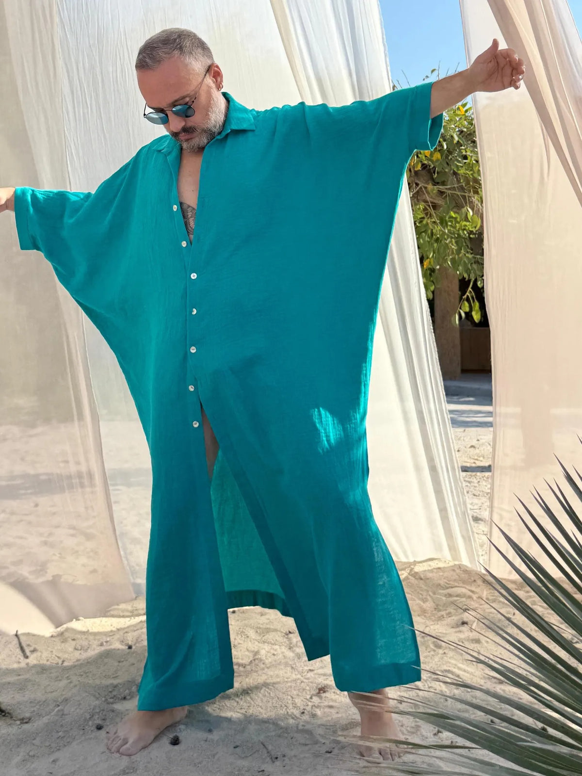 Men's Button Down Caftan Long Tunic Shirt Style Relaxed Fit