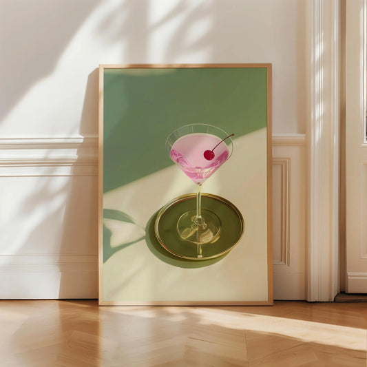 Pink Martini Cocktail Art Print, Bar Cart Wall Decor