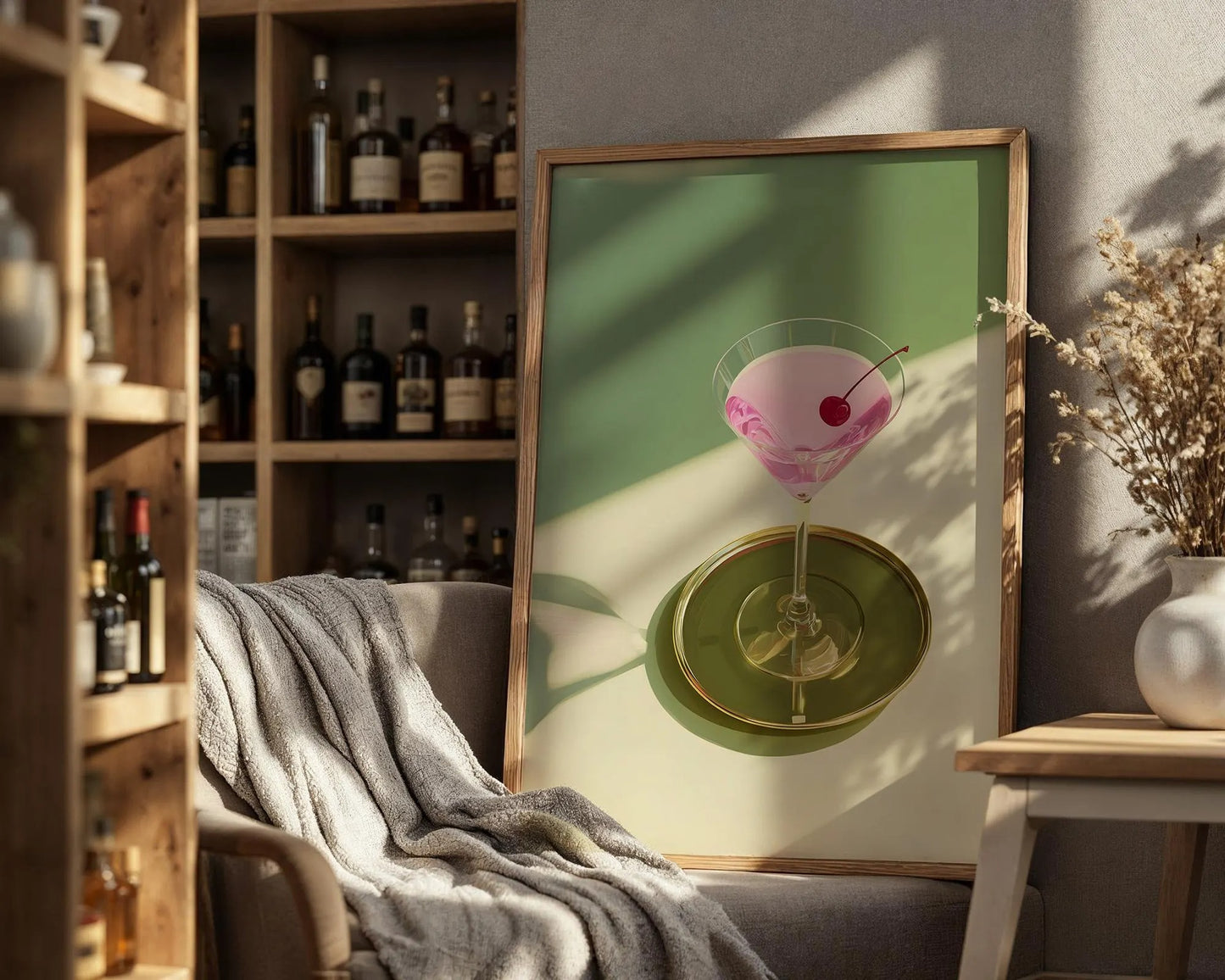 Pink Martini Cocktail Art Print, Bar Cart Wall Decor
