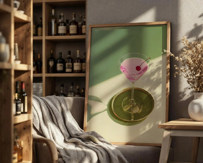 Pink Martini Cocktail Art Print, Bar Cart Wall Decor